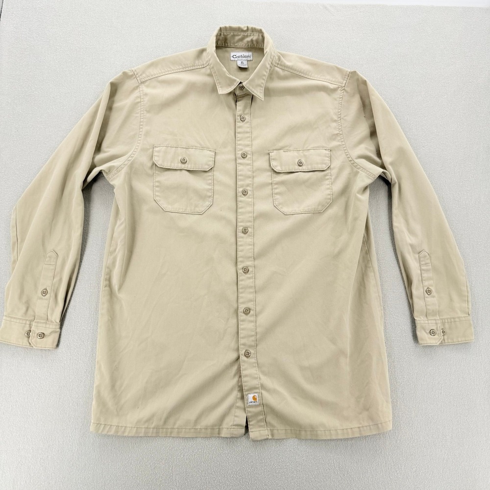 Carhartt Tan Button Down Long Sleeve Work Utility Shirt Men Size XL